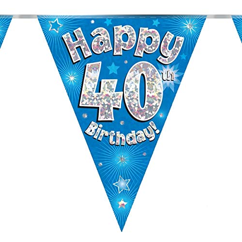 40th Birthday Blue Birthday Party Flag Banner Bunting Age 40
