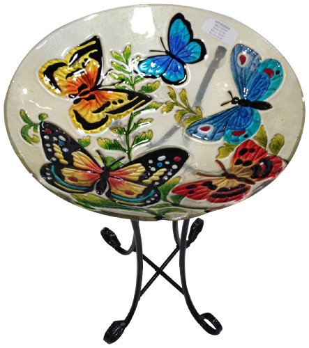 Continental Art Center CAC2609450 Deep Hand Painted Glass Plate, 18 by 3-Inch, Butterflies