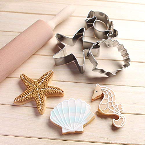 Seven Seas Ocean Cookie Cutters, Starfish, Clownfish, Octopus, Seashell, Seahorse, Dolphin, Shark, Creatures Cutter for Biscuit, Fondant, Fruit, Bread &Kids Easter Holiday Set, 7PCS