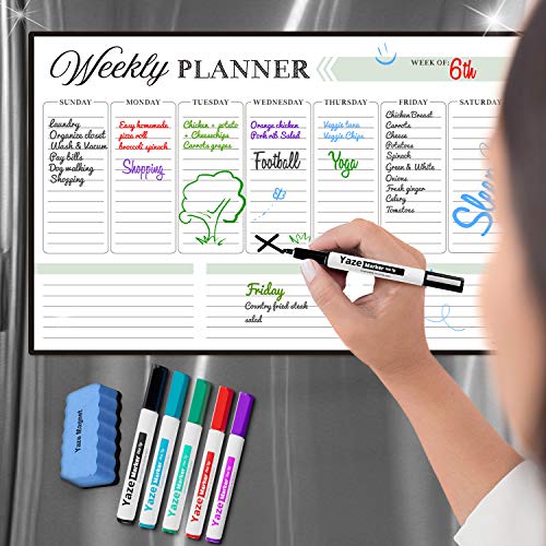 image for Yaze Magnet Magnetic Dry Erase Weekly Calendar for Refrigerator - 17X1