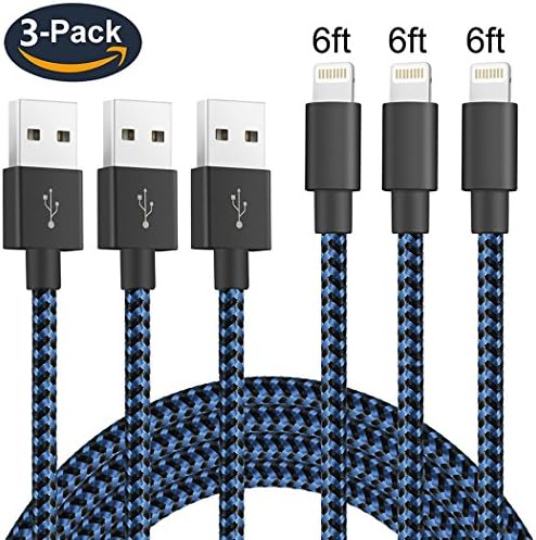 Znines Lightning Cable 6ft, Extra Long 3Pack 6ft Nylon Braided iPhone Charger Cable Sync and Charging Cord Compatible with iPhone X/8/8 Plus/7/7 Plus/6s/6s Plus/6/6 Plus,iPad,iPod (Blue)