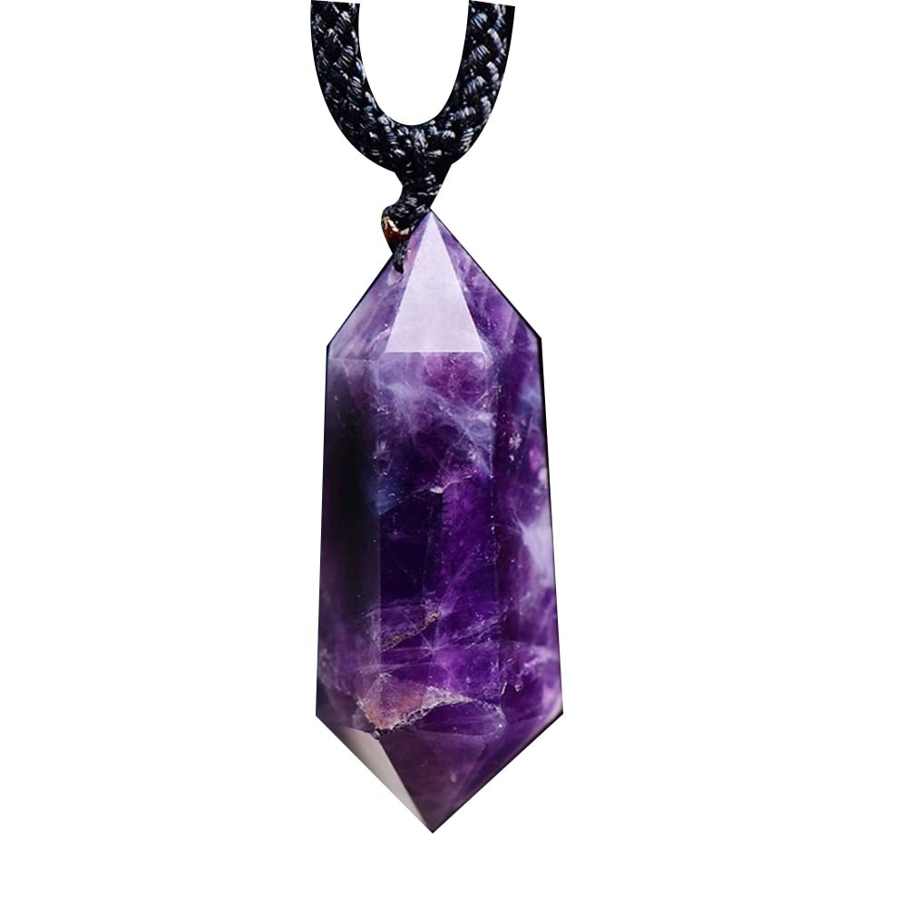 LXMYLI Amethyst Crystal Pendulum Pendant,Healing Crystal Hexagonal Reiki Chakra Real Raw Purple Gem Necklace For Women