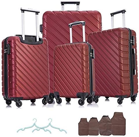 Apelila 4 Piece Hardshell Luggage Sets,Travel Suitcase,Carry On Luggage with Spinner Wheels Free Cover&Hanger Inside (Wine) 1 Apelila 4 Piece Hardshell Luggage Sets,Travel Suitcase,Carry On Luggage with Spinner Wheels Free Cover&Hanger Inside (Wine)