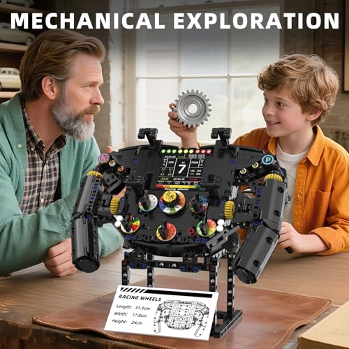 Pagotho Racing Simulator - Steering Wheel Building Game, STEM Engineering Toy with Function Buttons, Display Panel and Shift Levers, Adult Gift (A)