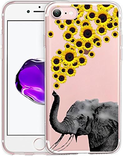 Sunflower Elephant Clear Phone Case for iPhone 8 / iPhone 7 Customized Design by MERVELLE TPU Clear Shock-Proof Protective Case [Ultra Slim, Anti-Slippery]