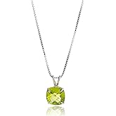 MAX + STONE Cushion Cut Gemstone Necklace | 8mm Solitaire Birthstone Necklace for Women | Gemstone Pendant Necklaces with 18 inch Box Chain