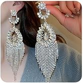 Octwine Vintage Teardrop Rhinestone Earrings for Women - Dangling Stud Chandelier Statement Tassel Silver Sparkly Drop Crystal Long Dangle Costume Jewelry