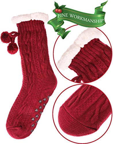 image for EBMORE Womens Fuzzy Slipper Socks Warm Thick Knit Heavy Fleece lined F