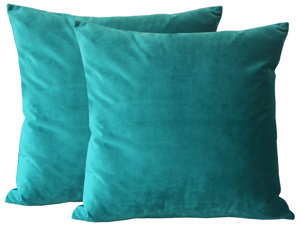 Lutanky Velvet Cushion covers (Pack of 2) Soft Throw Pillow Cases Decorative Square Cushion Cover for Sofa Home Decor 18" X 18" （45 x 45 cm） (peacock green, 2 Pieces) — image 1