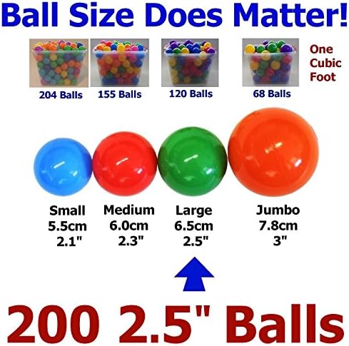 My Balls Pack of 200 Large 2.5" 65mm Ball Pit Balls in 5 Bright Colors - Crush-Proof Air-Filled; Phthalate Free; BPA Free; Non-Toxic; Non-PVC; Non-Recycled Plastic (Pack of 200)