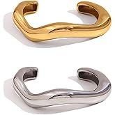 GIGB PBDK Chunky Gold Bangle Bracelets for Women,Trendy Thick Mixed Metal Bracelet Set Stack Wave Statement Bracelets,Charm Everyday Jewelry Accessories Gift