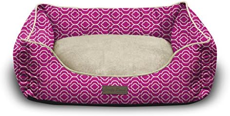 Pet Trendy Modern Chic Trellis Thick Bolstered-Microfiber Machine-Washable Pet Bed for Dog and Cat, 17-Inch x 22-Inch x 7-Inch, Pink