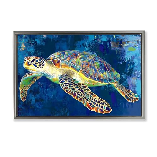 Sea Turtle Prismatic Coastal, 20 x 30 Inch Canvas in Floater Frame