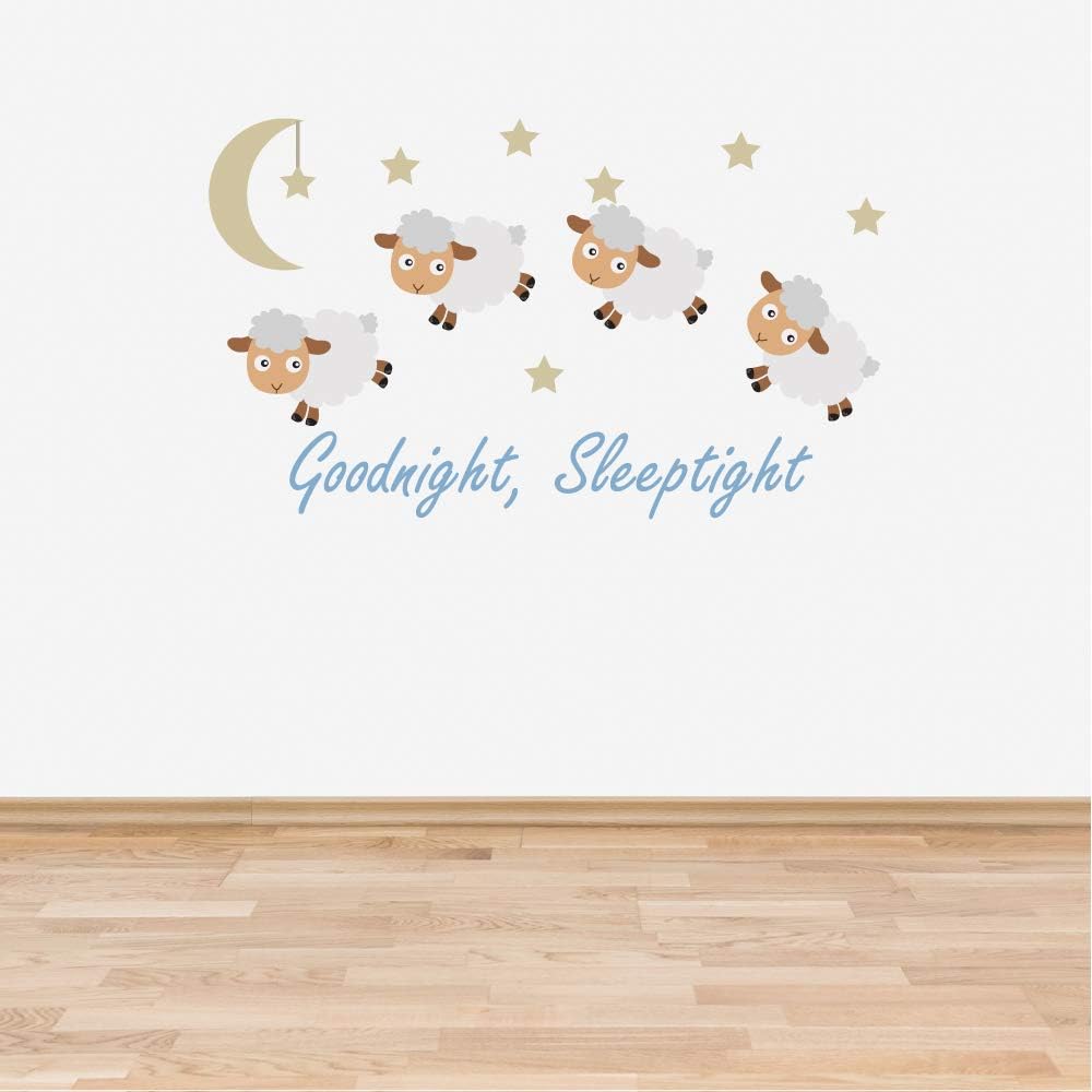 60 Second Makeover Limited Full Colour Counting Sheep Blue Nursery Wall Sticker Decal Goodnight Sleeptight Baby Room Children's Bedroom