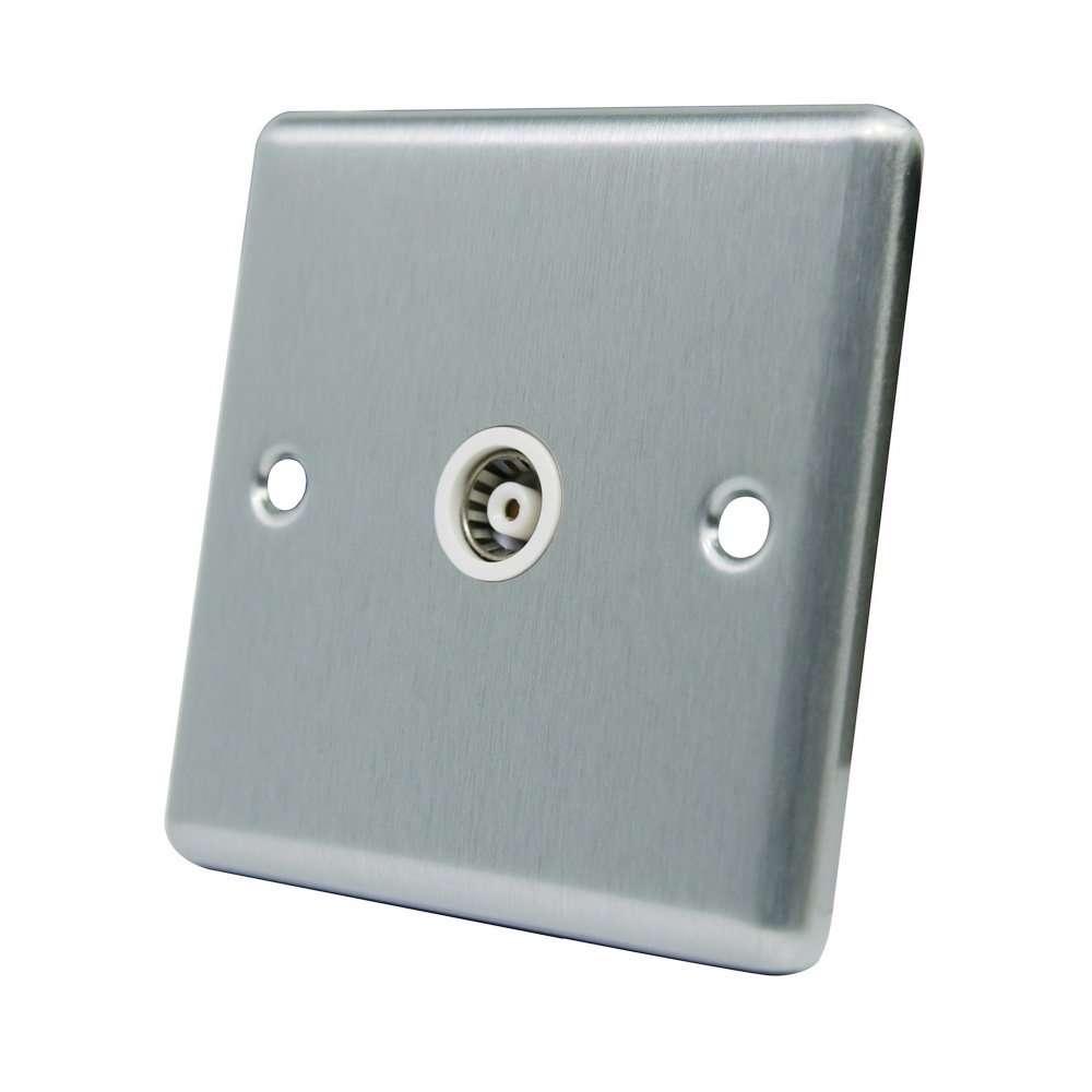 AET CSC1GTVWH Satin Chrome Classical TV White Insert-1 Gang Coaxial Female Socket, 240 V