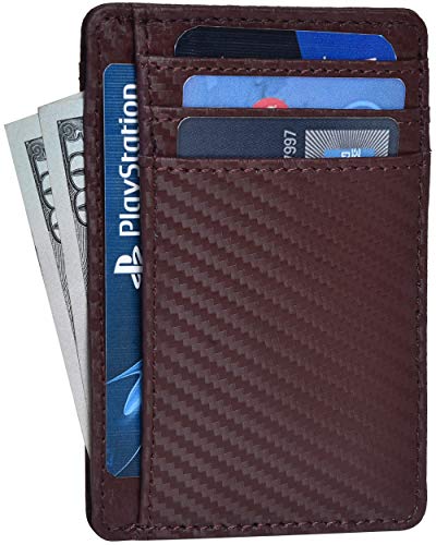Rfid Front Pocket Slim Wallets Genuine Leather Handmade Minimalist Credit Card Holder By Clifton Heritage Small 02 Brown Carbon - 