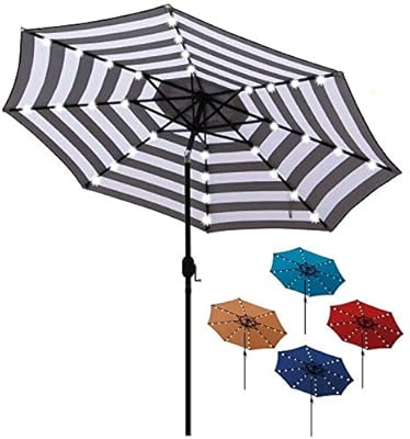 Amazon Com Blissun 9 Ft Solar Umbrella 32 Led Lighted Patio Umbrella Table Market Umbrella With Tilt And Crank Outdoor Umbrella For Garden Deck Backyard Pool And Beach Black And White