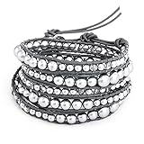 Chen Rai Graduated Grey Simulated Pearl and Glass Mix Wrap Bracelet