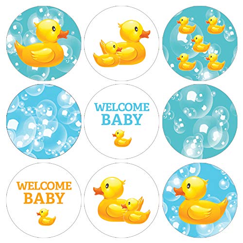 DISTINCTIVS Rubber Ducky Baby Shower Favor Stickers - 180 Labels