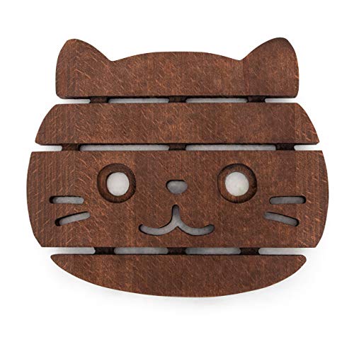 Wooden Cat Face Trivet | Teapot Coaster | For Hot Pots, Pans, Dishes | Kitchen, Table Decor, Accessory - Thumbnail 7
