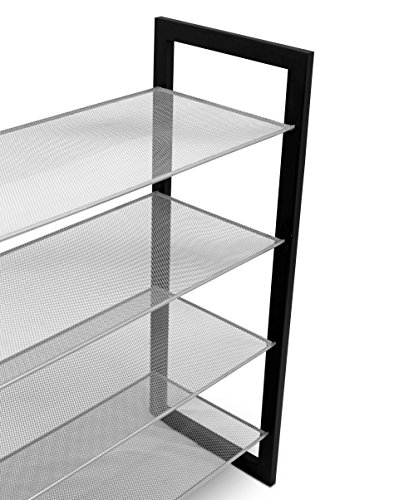 Internet's Best Mesh Shoe Rack | 4-Tier | Free Standing Metal Wood Shoe Organizer | Closet and Entryway | Fits 16 Pairs of Shoes | Black & Silver - Thumbnail 3