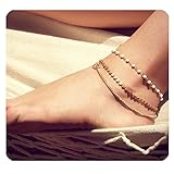 Geerier Layered Gold Anklet White Beads Disc Anklet Charm Leaf Beach Feet Jewelry