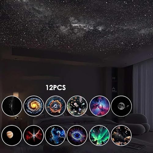 2-in-1 Galaxy Projector Night Light, Starry Sky Projector with 360° Remote Control, USB Powered Portable Star Projector for Bedroom, Multiple Projection Films, Warm Soft Light (12touy Pattern)
