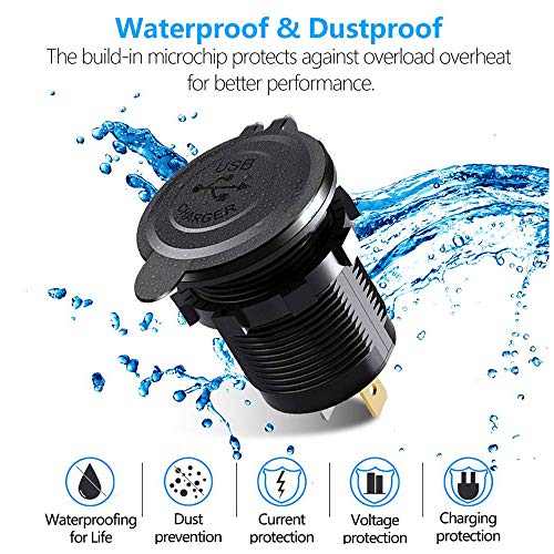 Thlevel Dual QC3.0 USB Charger Socket, Dual 5V/4.2A USB Car Charger Power Outlet with Switch for 12V/24V Car, Boats and Marine, Motorcycle, Truck, SUV, UTV
