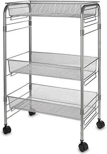 LaCyan 3-Tier Rolling Cart Mesh Wire Baskets Serving Kitchen Trolley Bathroom Storage Basket for Home Office