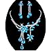 Chunlin Wedding Bridal Flower Leaf Rhinestone Crystal Necklace Drop Earrings Jewelry Set (Blue)