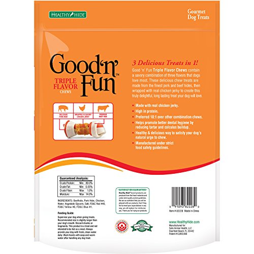 Good 'N' Fun Rawhide Bones, Triple Flavor Chews, 6-Count