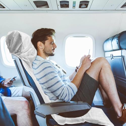 Disposable Airplane Seat Covers, Non-Woven Fabric Public Seat Protective Wrap with Handrail Cover, Portable Seat Covers for Travel, Train, Bus, Car, Airplane, Movie Theatre - 6Pcs