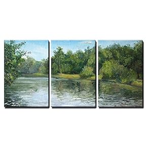 Summer Landscape with Trees and Bushes Oil Painting x3 Panels