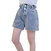 Rolanko Girls Denim Shorty Shorts Elastic Waist Kids Summer Jean Shorts 4-14 Years