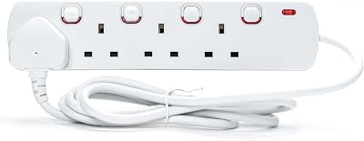 Status 4 Way Extension Socket 2m Lead Individually Switched Neon Indicator White
