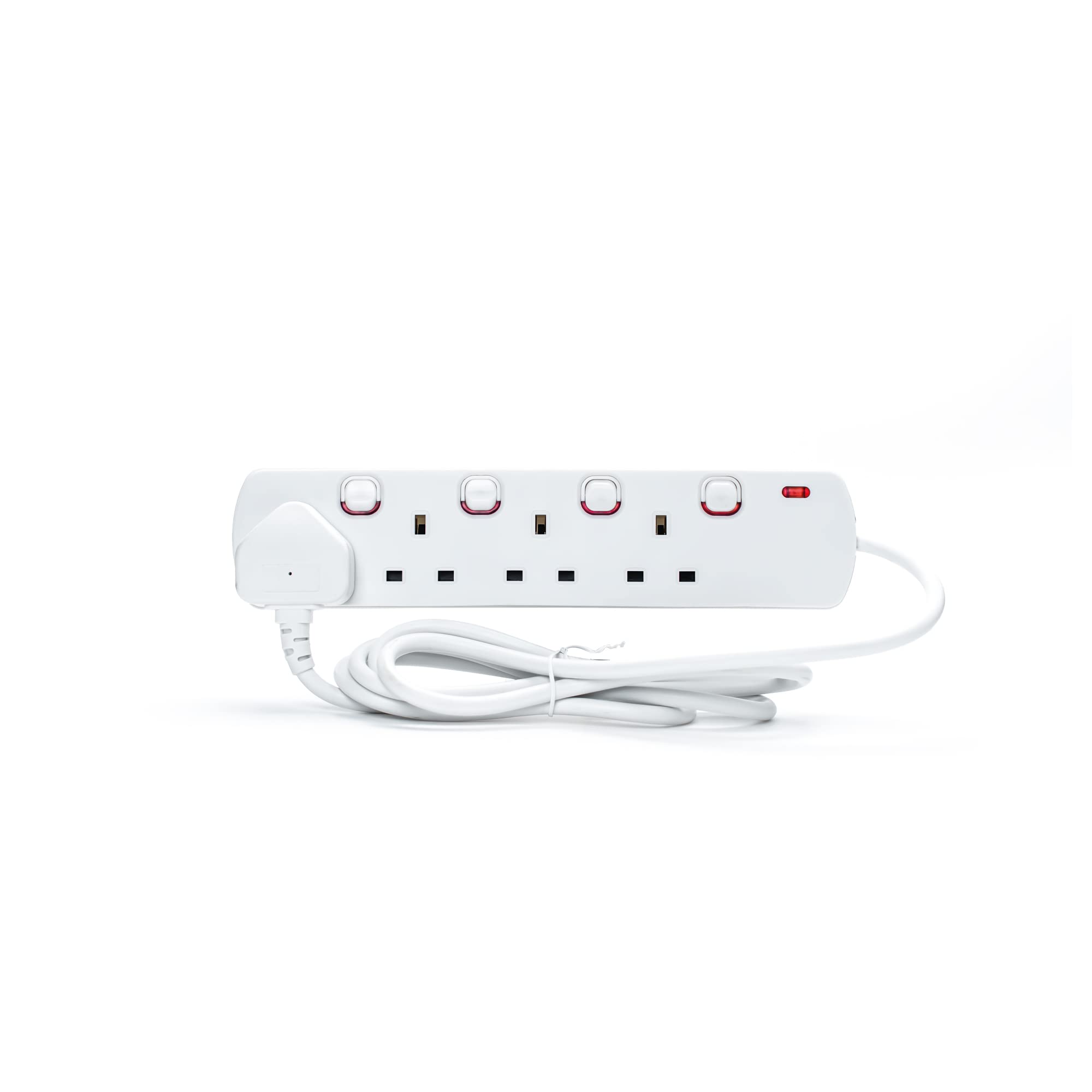 STATUS Multi Plug Extension, 4 Socket Extension Cable, 2m Extension Lead, Individually Switched with Neon Indicator, White, S4WSS2M1PKB12