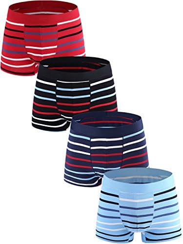 AngelCitys Men's Classic Cotton Stretch Underwear Boxer Briefs Shorts Underwear 4-Pack ,0004#4,Black,Dark Grey,Dark Blue,Light Blue,US L,Tag XL