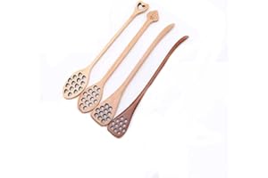 KOPIDA Honey Dipper 4Pcs Honeycomb Heart Pattern Honey Dippers Wooden Long Handle Honey Dipper Stirrer Server Mixing Stick Spoon Home Kitchen Supplies