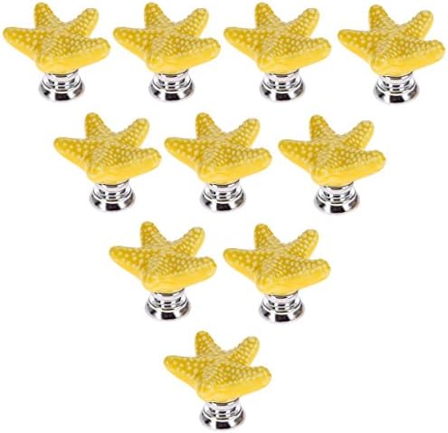 Creatwls 10pcs Starfish Home Decor Mediterranean Style Ceramic Drawer Cabinet Cupboard Door Pull Handle Knob Children's Room Decoration 7 Colors Available-Yellow