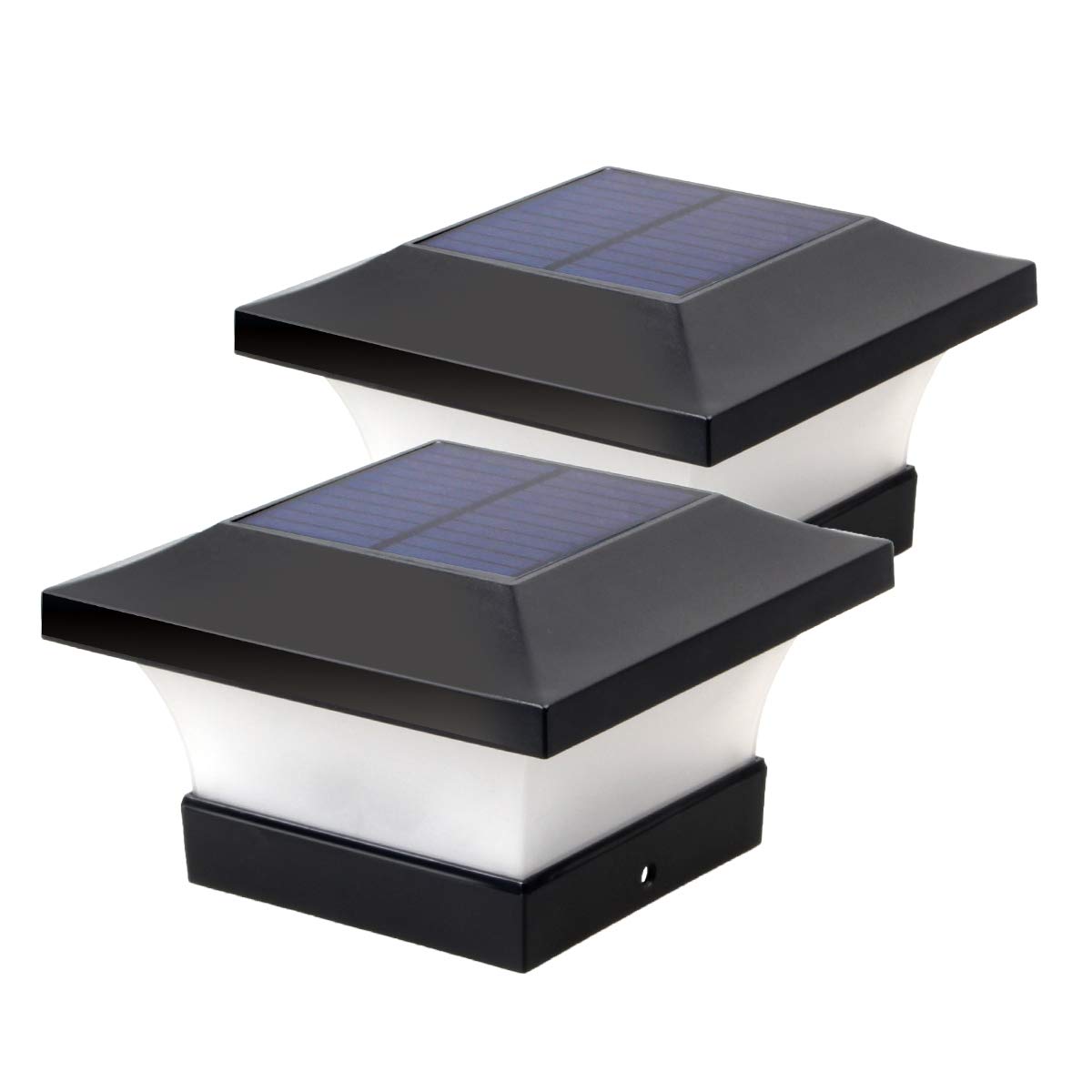 ILIKEPOW Solar LED Post Lights Waterproof Garden Outdoor Cap Lamp for Wooden Posts, Deck, Fence - Daylight White 6000K 2pcs — image 1