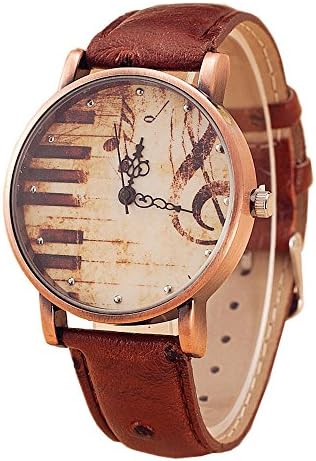 Vintage Design Musical Note Piano Key Pattern Casual Wristwatch for Men and Women(Brown)
