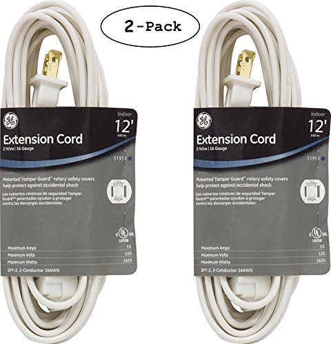 2 X GE 51954 12 feet Extension Cord - White
