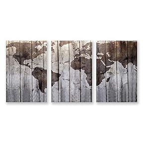 3 Panel Canvas Wall Art World Map Pictures Home Wall Decorations for Bedroom Living Room Paintings Canvas Prints Framed - 16"x24" x 3 Panels