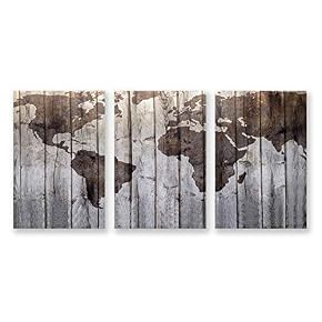3 Panel World Map Pictures Home Wall for...