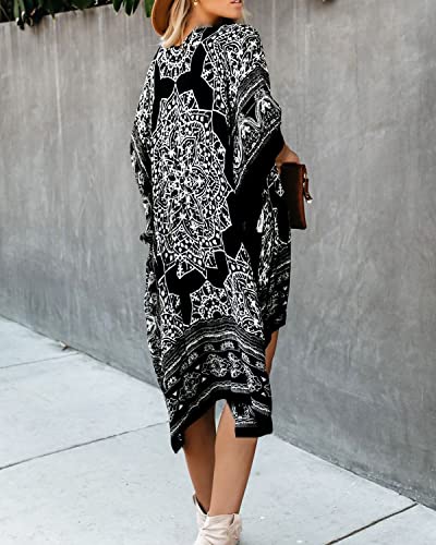 Ekojoy Women\'s Kimono Cardigan Loose Cover Up Swimwear Casual Blouse Tops(Black)