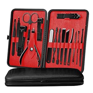 16pcs Manicure Set, Anself Pedicure & Manicure Tool Kit Portable Nail Clippers Set with Acne Needle Nail File Trimmer Eyebrow Scissors Dead Skin Removal Tool for Hand Foot & Face Care