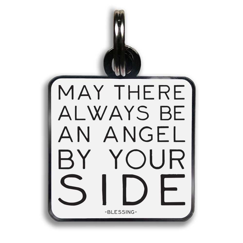 Quotable Pet Collar Charm, May There Be an Angel by Your Side, Blessing, Hard Enamel and Black Nickel Plating