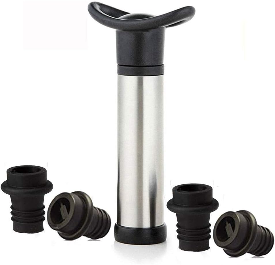 FILWIN Vacuum Wine Saver Pump Preserver with 2 Time Scale Record Vacuum Wine Stoppers, Silver