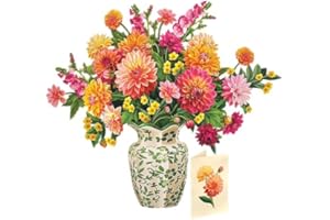 Freshcut Paper Dahlia Sunrise 14.5 Inch Life-Sized 3D Pop Up Cards – Greeting Card, Birthday, Mothers Day, Thank You, Gifts for Mom and Her – Includes Notecard and Envelope