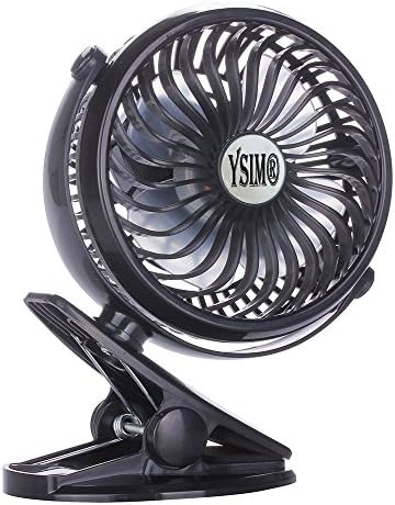 YSIM® Clip on Fan Rechargeable Battery Fan 360 Degree Rotation USB or 18650 Battery Powered to Baby Stroller and Desk with Quietness Black 5"